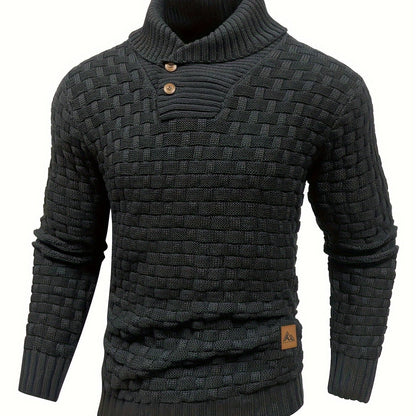 Men’s Waffle Knit Sweater – High Stretch Pullover with Lapel Collar