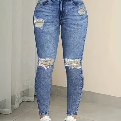 Women’s High-Waist Ripped Skinny Jeans – Stretch Denim Pencil Pants