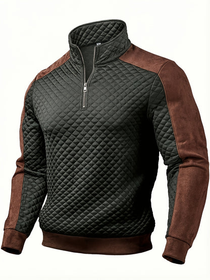 Henley zippé en maille diamant pour homme – Pull texturé color block