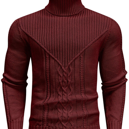Suéter de cuello alto trenzado vintage para hombre – Jersey de punto clásico