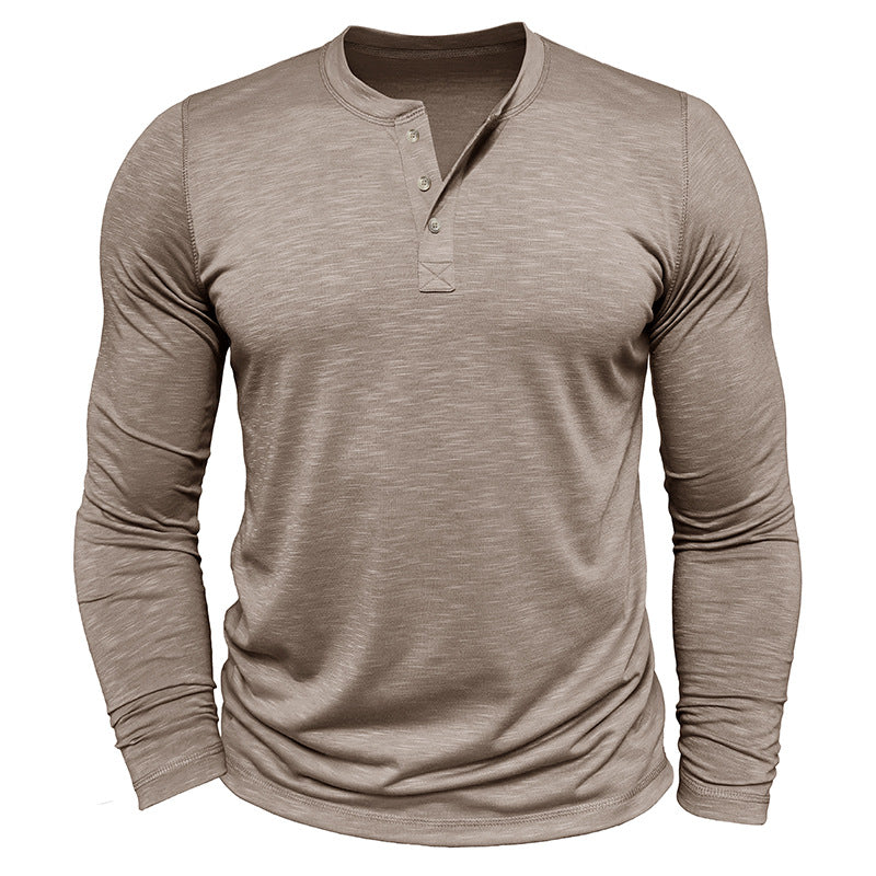 Men’s Long Sleeve Henley Shirt – Slub Cotton Casual Pullover