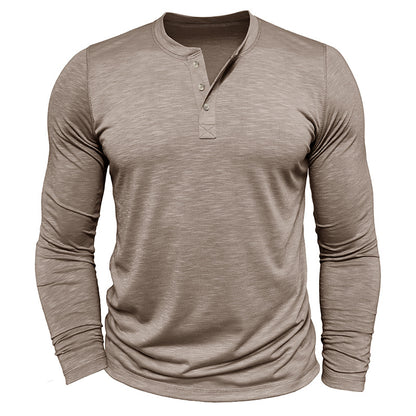 Men’s Long Sleeve Henley Shirt – Slub Cotton Casual Pullover