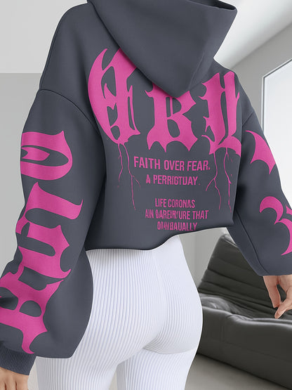 Faith Over Fear Hoodie – Black & Pink Gothic Lettering Loose Fit Sweatshirt