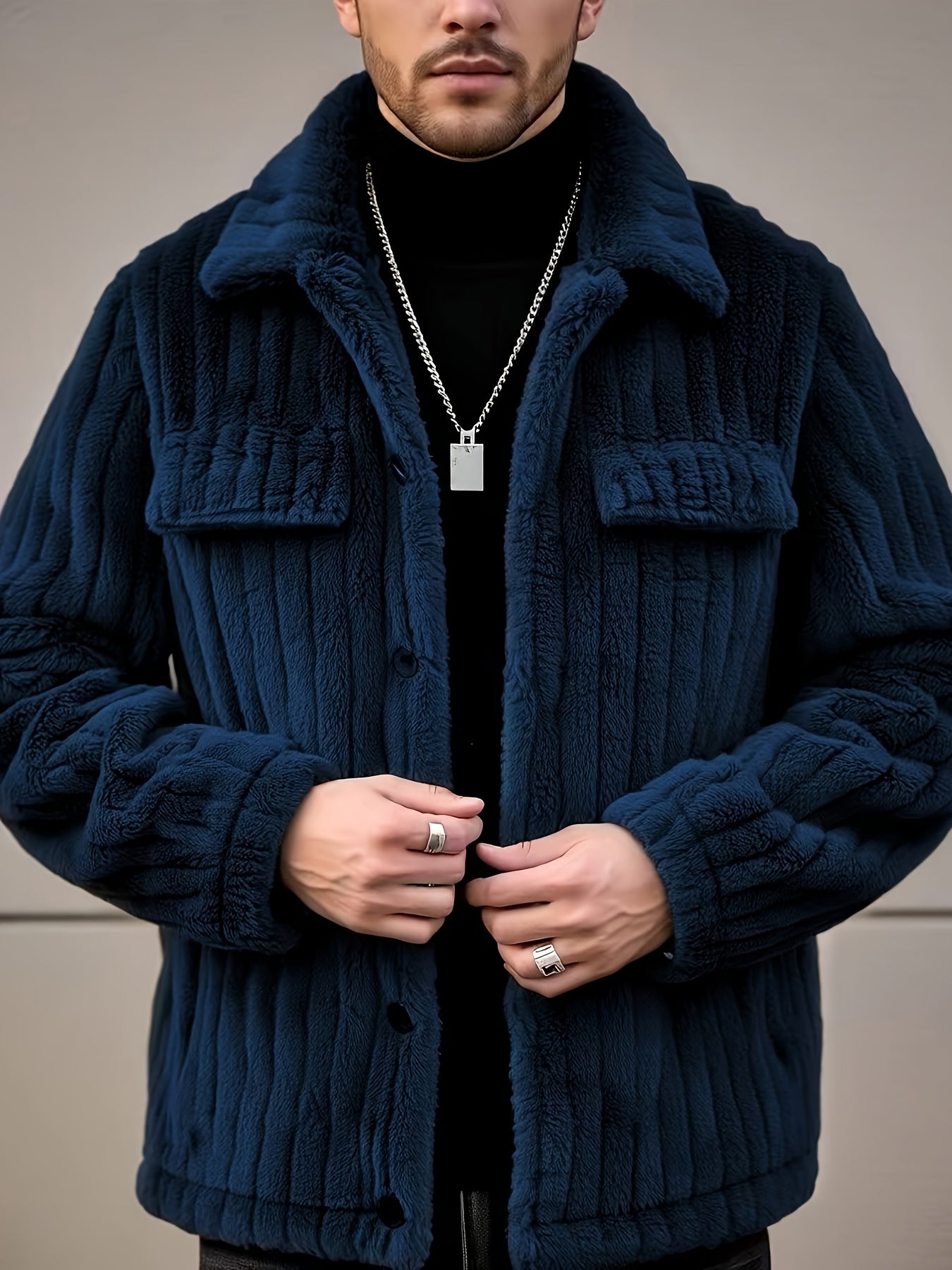 Veste Boutonnée en Flanelle pour Homme – Manteau Décontracté d'Hiver à Revers