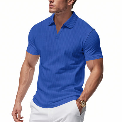 Polo de punto waffle para hombre – Casual de verano con cuello de pico y manga corta
