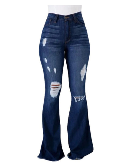 Jean évasé taille haute – Jean denim moulant déchiré extensible