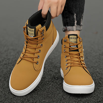 Men’s Mid-Top Casual Sneakers – Non-Slip PU Streetwear Shoes