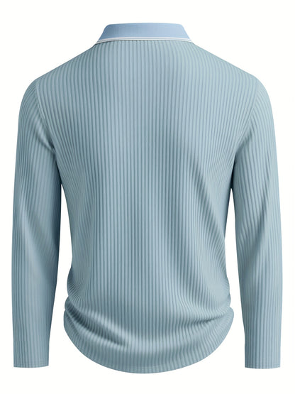 Men’s Stripe Polo Shirt – Relaxed Fit Long Sleeve Casual Top