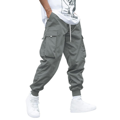 Loom & Soul™ Men’s Cargo Pants – Multi-Pocket Hip-Hop Streetwear Drawstring Trousers