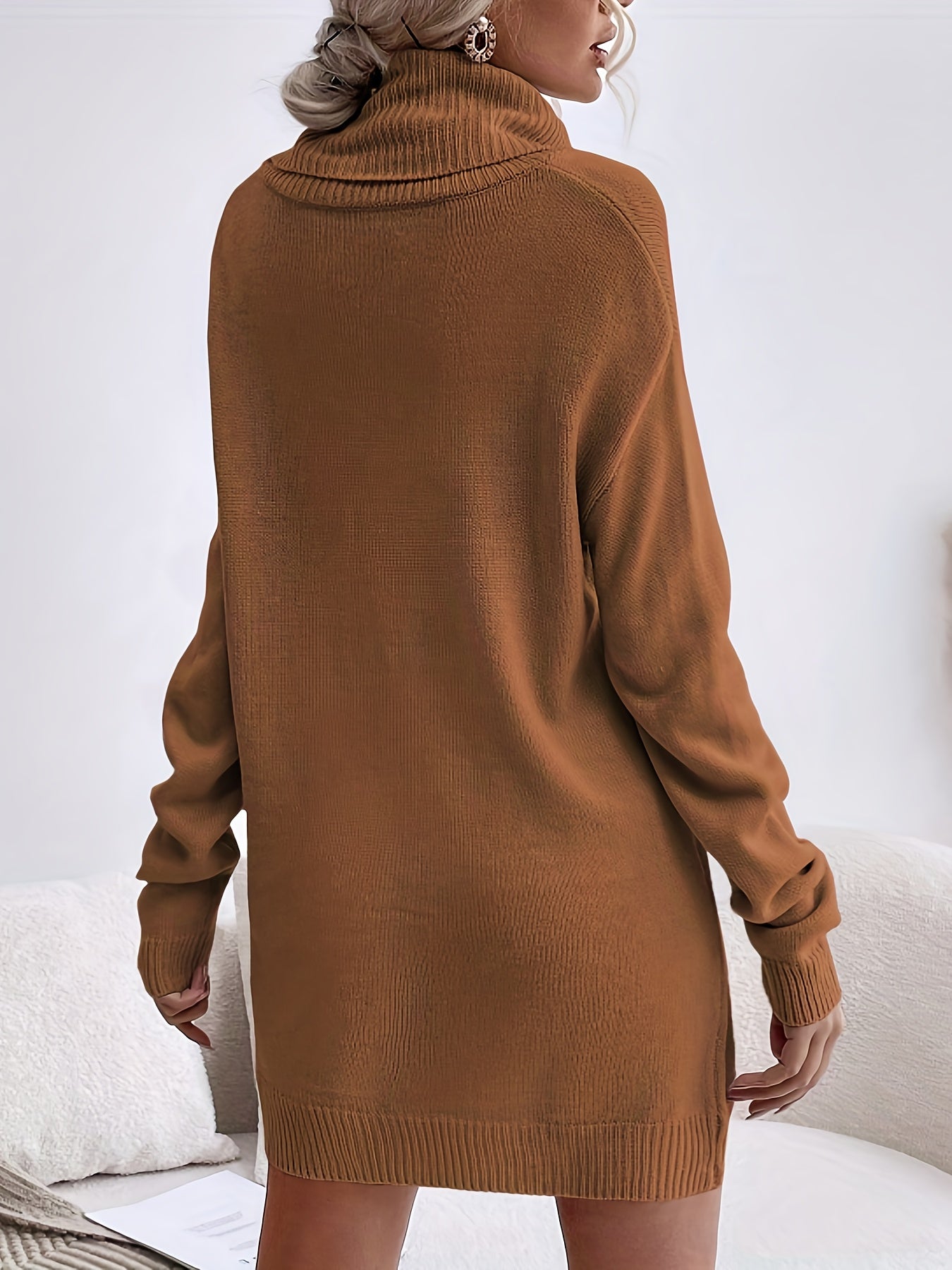 Women’s High Neck Sweater Dress – Elegant Long Sleeve Knit Dress
