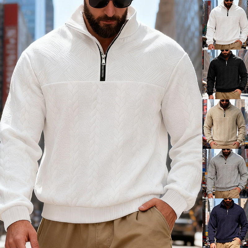 Sudadera con capucha y cremallera para hombre – Sudadera informal de corte holgado con cuello alto