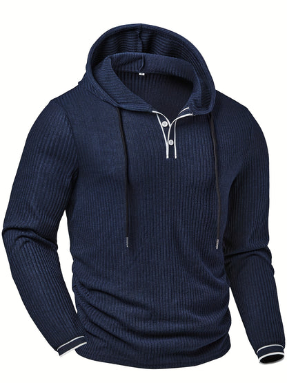 Haut à capuche Henley color block pour homme – Pull décontracté à boutons