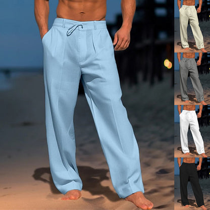 Pantalon large à cordon de serrage pour homme – Pantalon droit décontracté en coton