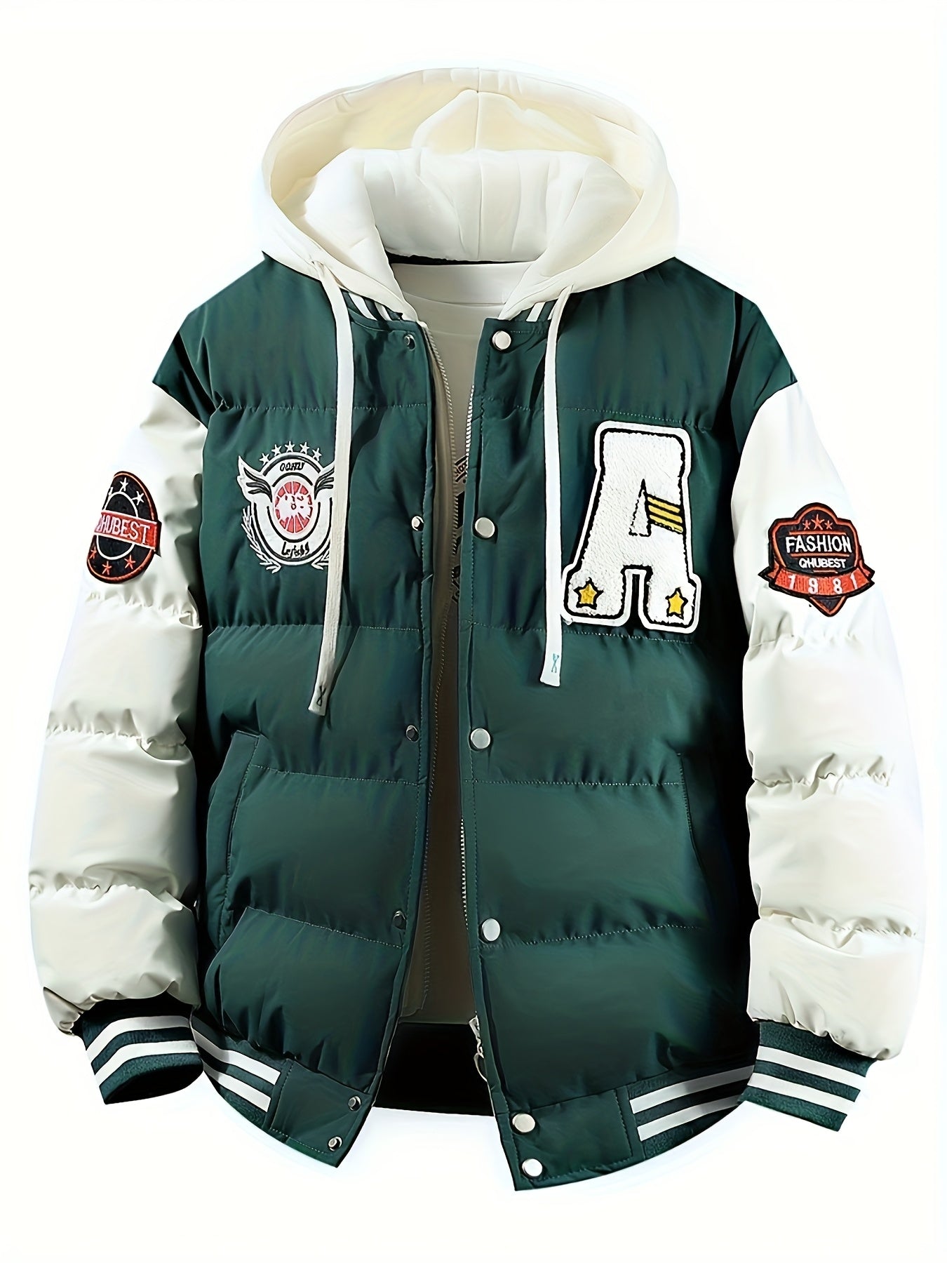Loom & Soul Men’s Retro Hooded Baseball Jacket – Warm Color-Block Outerwear