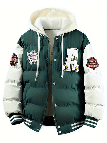Loom & Soul Men’s Retro Hooded Baseball Jacket – Warm Color-Block Outerwear