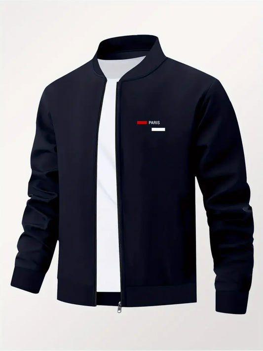Men’s Printed Baseball Collar Jacket – Casual Streetwear Zip Workwear Coat