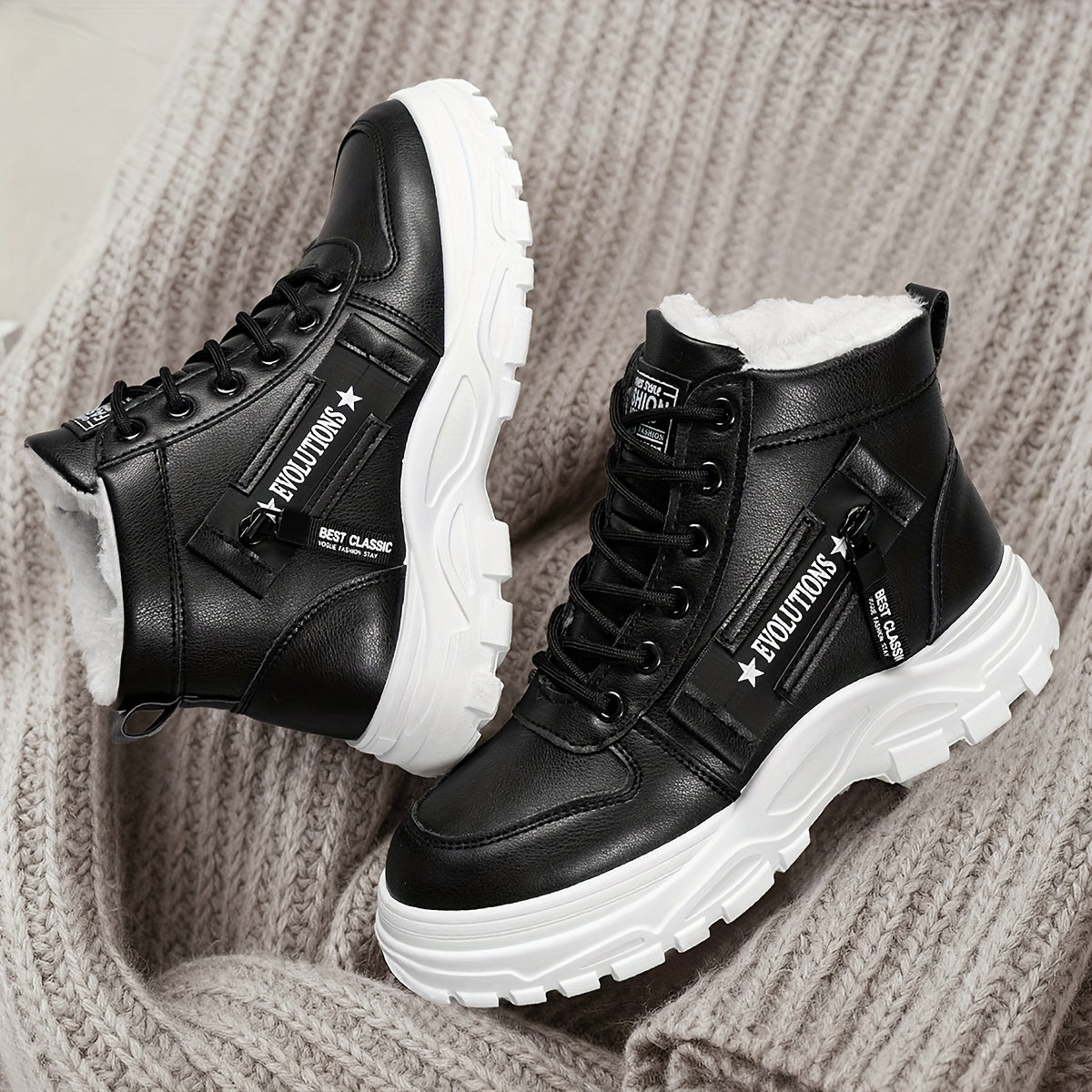 Women’s Winter Platform Boots – Non-Slip Lace-Up Warm Casual Winter Shoes
