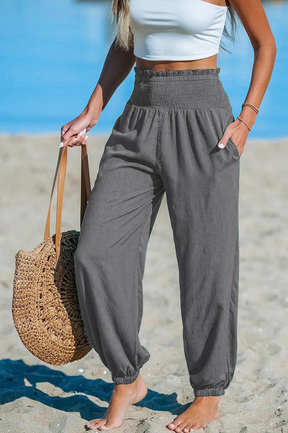 Women’s Ankle-Tie Pants – High Waist Beach Casual Fit