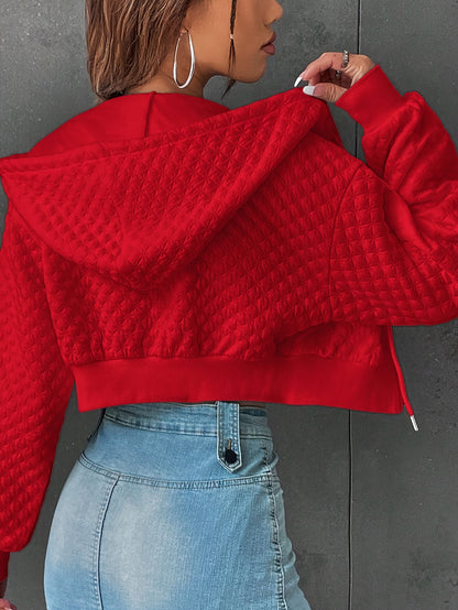 Women’s Elegant Letter Hoodie – Red & Black Cropped Street Pullover