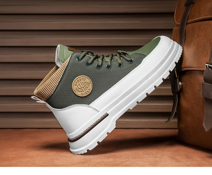 Men’s Green & White High-Top Sneakers – Lace-Up Streetwear Boots
