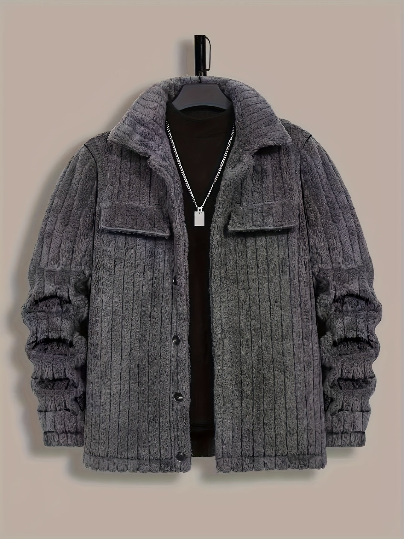 Veste Boutonnée en Flanelle pour Homme – Manteau Décontracté d'Hiver à Revers