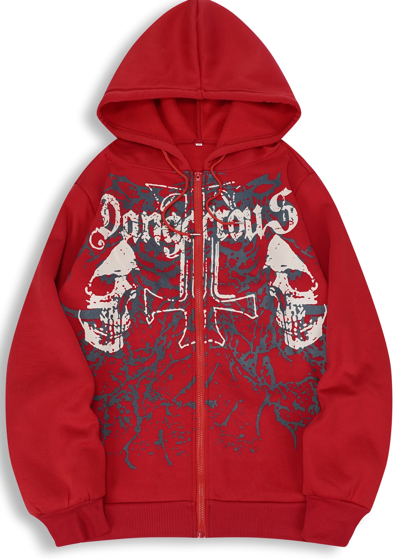 Men’s Skull Print Hooded Jacket – Zip-Up Casual Fall/Winter Hoodie