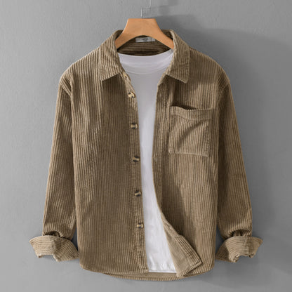 Loom & Soul Men’s Winter Corduroy Shirt – Casual Long Sleeve Button-Up with Pocket and Lapel Collar