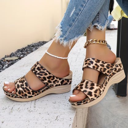 Sandales Compensées Imprimé Léopard – Chaussures d'Été à Plateforme et Bout Ouvert