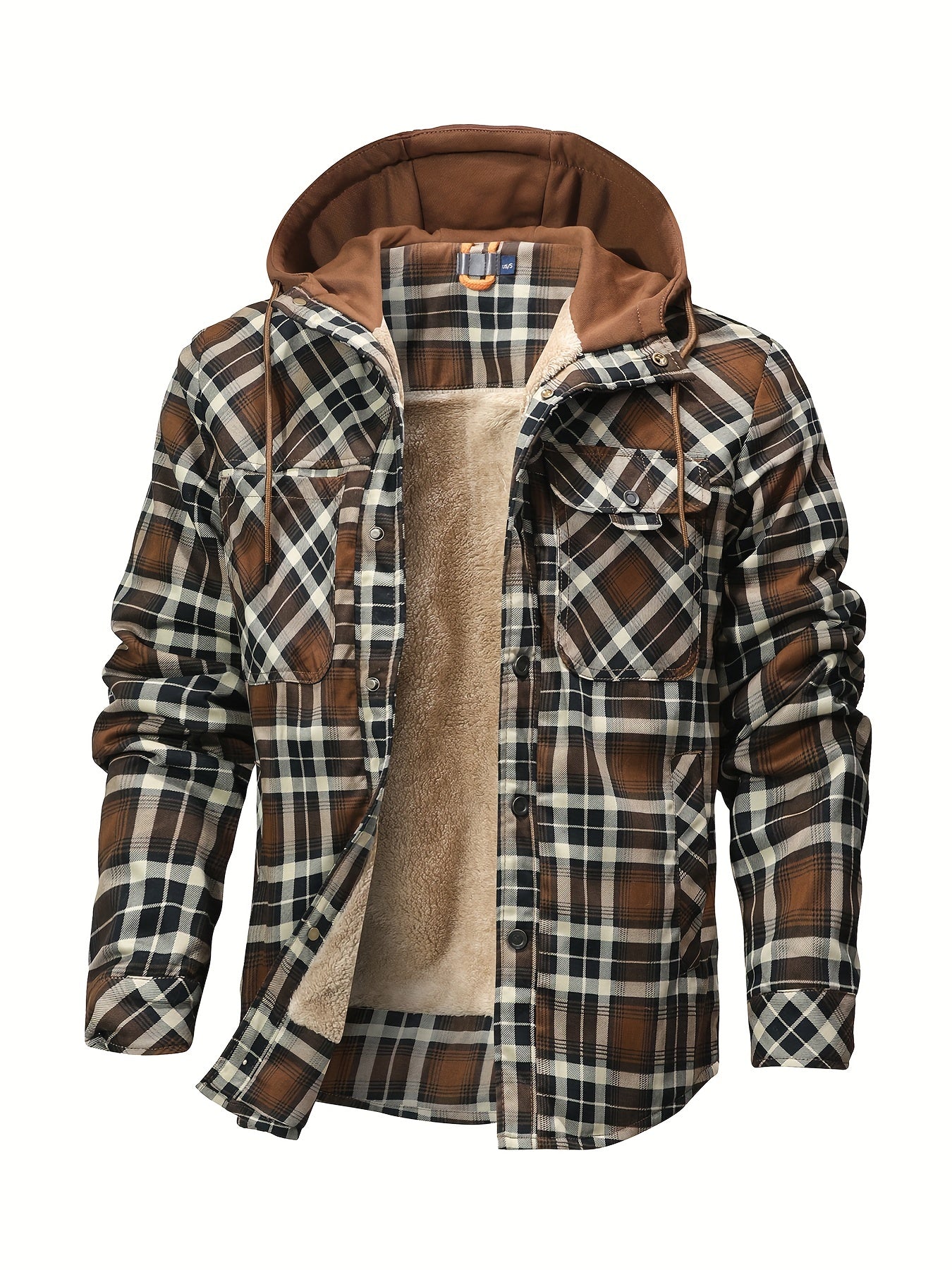Men’s Plaid Flannel Hooded Jacket – Asymmetrical Button Tartan Coat