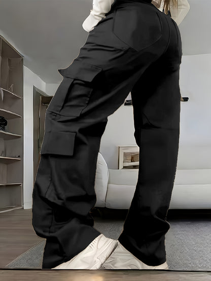 Pantalones cargo de cintura alta – Pierna ancha estilo urbano con múltiples bolsillos