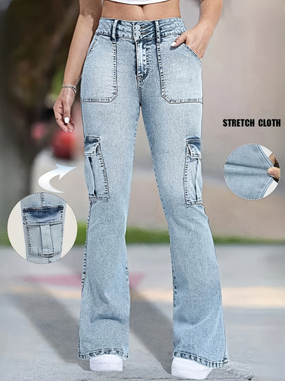Jean cargo multipoche en jean pour femme – Jean de travail skinny à pattes d'éléphant