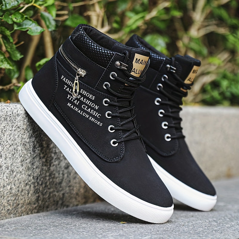 Men’s Mid-Top Casual Sneakers – Non-Slip PU Streetwear Shoes