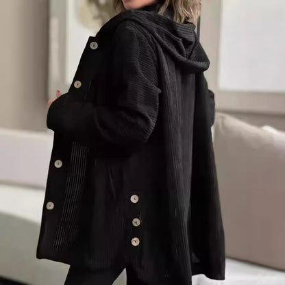 Chaqueta de pana con capucha para mujer – Abrigo cálido informal de longitud media