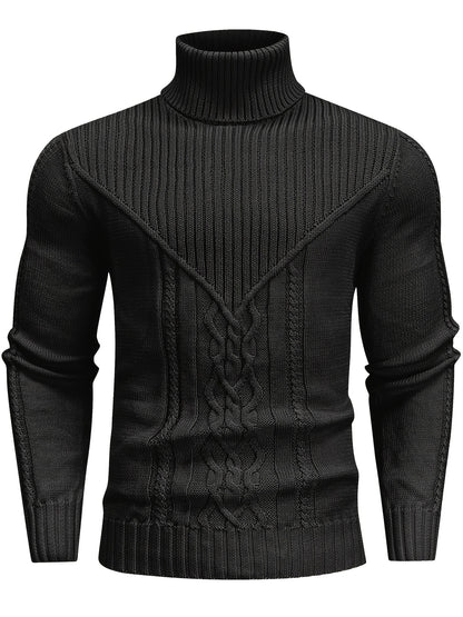 Suéter de cuello alto trenzado vintage para hombre – Jersey de punto clásico