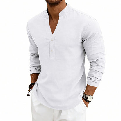 Men’s Linen V-Neck Long Sleeve – Breathable Casual Essential