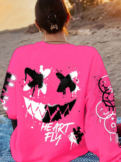 Women’s Graffiti Letter Sweatshirt – Black Artistic Fall/Winter Pullover