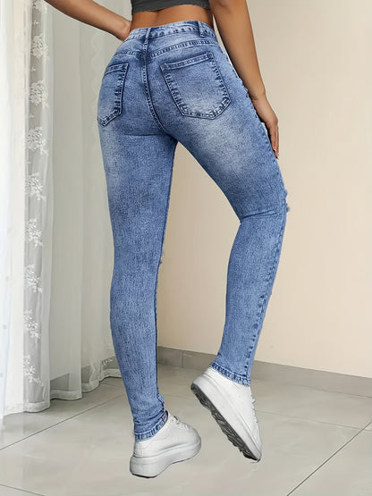 Women’s High-Waist Ripped Skinny Jeans – Stretch Denim Pencil Pants