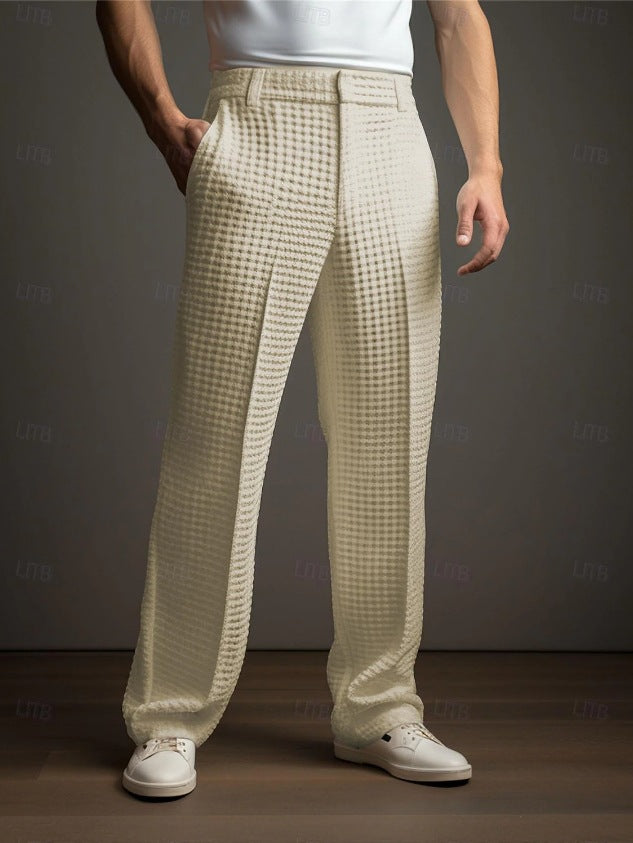 Pantalon de costume droit gaufré pour homme – Pantalon décontracté et d'affaires toutes saisons