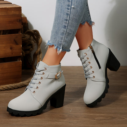 Botines de tacón alto para mujer - Tacón de bloque, elegantes, sin cordones