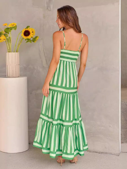 Loom & Soul™ Striped Maxi Sundress – Women’s Backless Square Neck Beach Vacation Dress with Pockets