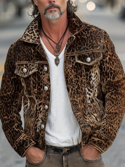 Veste en jean motif léopard – Vêtement de travail oversize de luxe