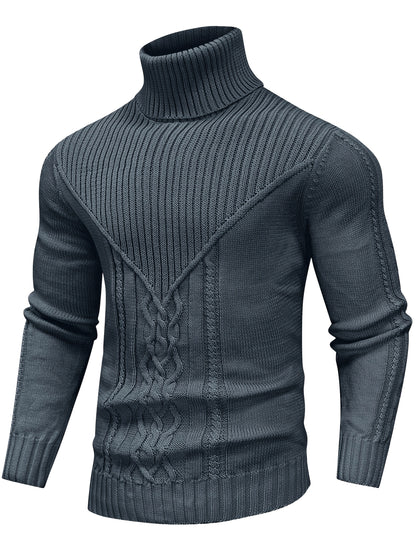 Suéter de cuello alto trenzado vintage para hombre – Jersey de punto clásico