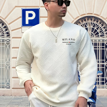Sweat-shirt ras du cou jacquard homme – Pull décontracté à manches longues motifs géométriques