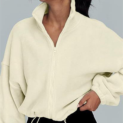 Chaqueta polar de mujer con cremallera – Ropa deportiva informal con cuello alto