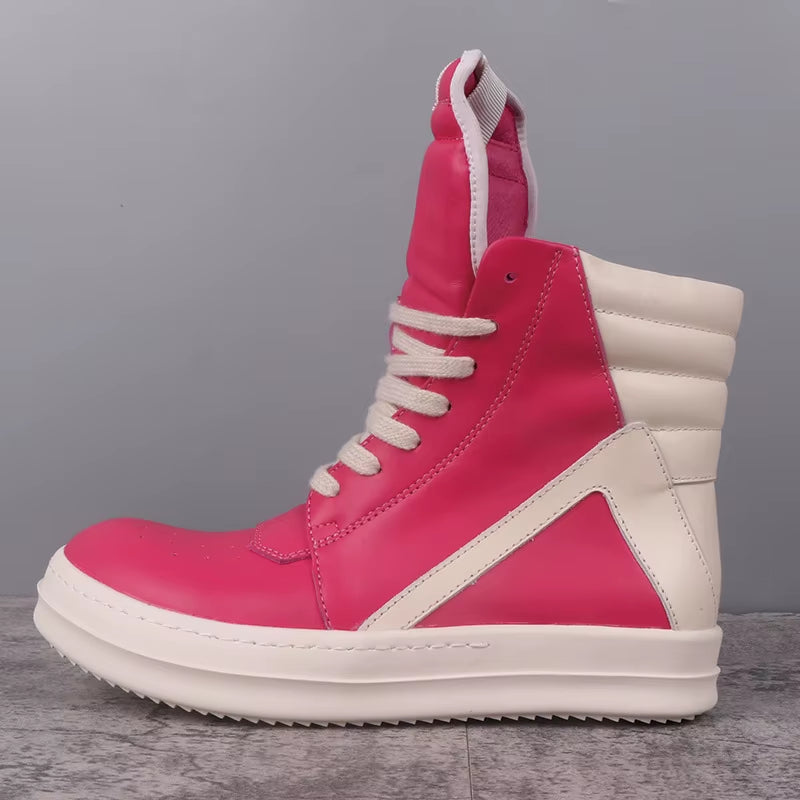 Men'S Casual Shoes Leather Shoes for Women Inverted Triangle Design Women'S Sneakers Lace-Up Patchwork Men'S Shoes