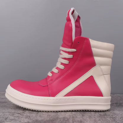 Men'S Casual Shoes Leather Shoes for Women Inverted Triangle Design Women'S Sneakers Lace-Up Patchwork Men'S Shoes