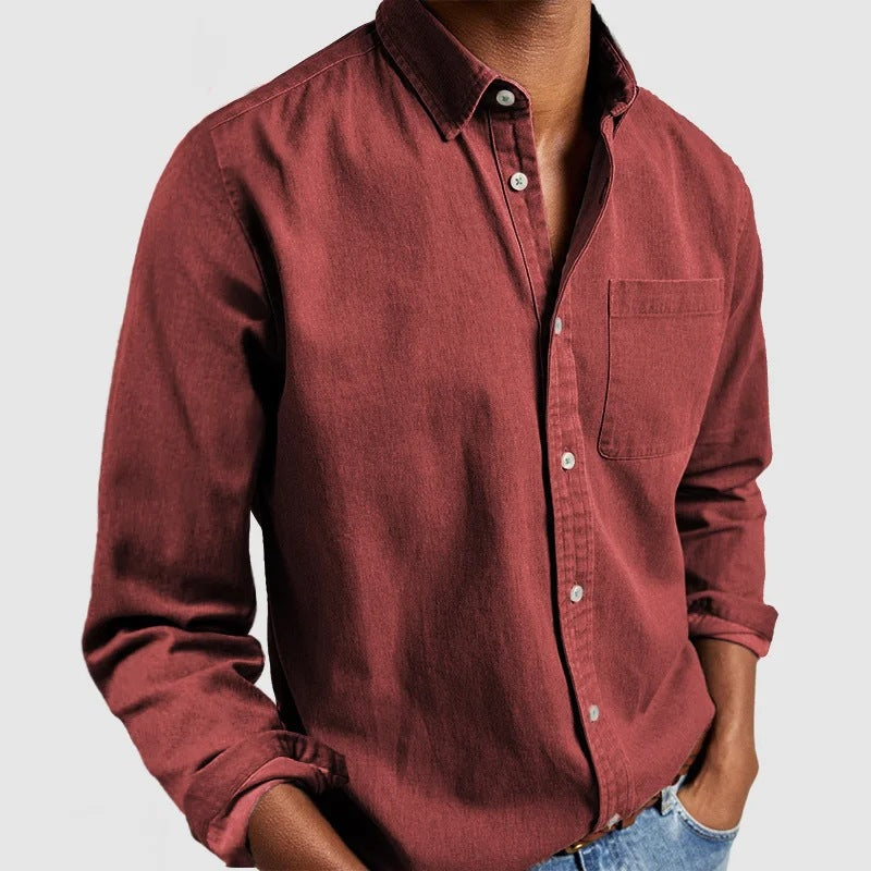 Chemise boutonnée à manches longues pour homme – Cardigan décontracté en mélange de coton