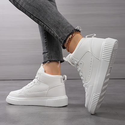 Women’s Mid-Top Patchwork Sneakers – Street Style Lace-Up