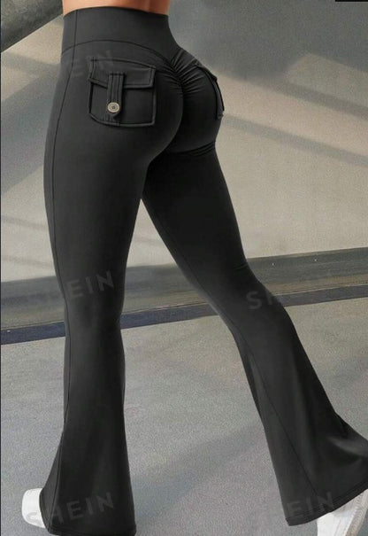 Loom & Soul™ Flared Yoga Pants – High-Waist Booty-Lift Fitness Leggings with Pockets