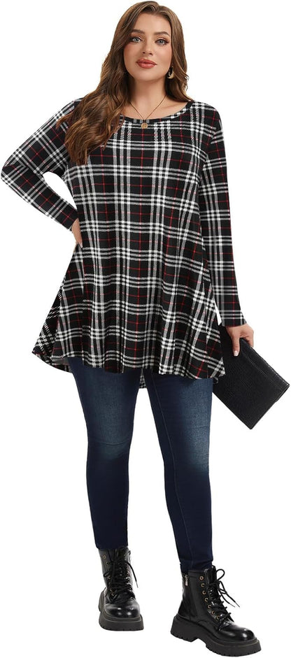 plus Size Tunic Tops Long Sleeve Shirts for Women Swing Flowy Loose Fit Clothes for Leggings